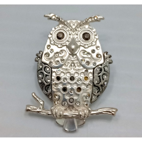 Disney Jewelry - Disney Owl Brooch Rhinestone Silver Tone Crystal Pin Vtg Y2K Collectible Disney